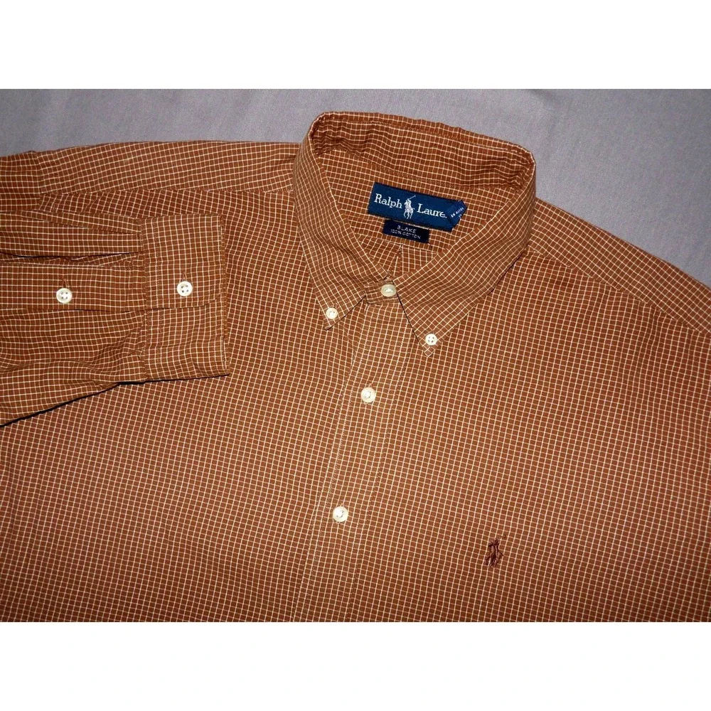 Polo Ralph Lauren BLAKE Long Sleeved Brown Check Button Up Shirt Men's XL